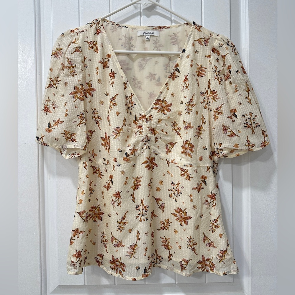 Madewell Cream Floral 100% Silk Blouse